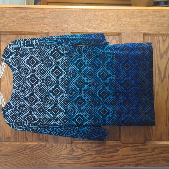 Christopher & Banks Bell 3/4 Sleeve Blue Ombre Abstract Print Stretch Blouse S - Picture 7 of 9